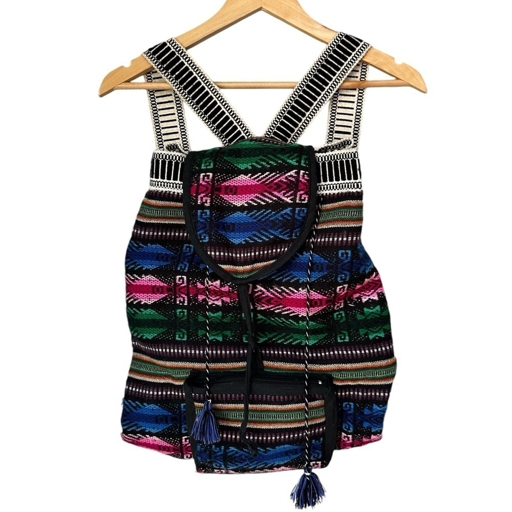 Boho Hand-Woven 100% Wool Blanket Flap Backpack, Made in Ecuador